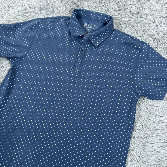Bylt Shirt Medium Blue Polo Lux Polka Dot Performance Stretch Pullover Mens - Picture 1 of 15